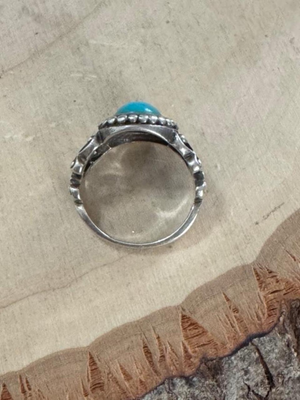 Vintage 925 Sterling Silver Avon Turquoise Scroll Sterling Silver Ring Size 7 - Picture 4 of 8